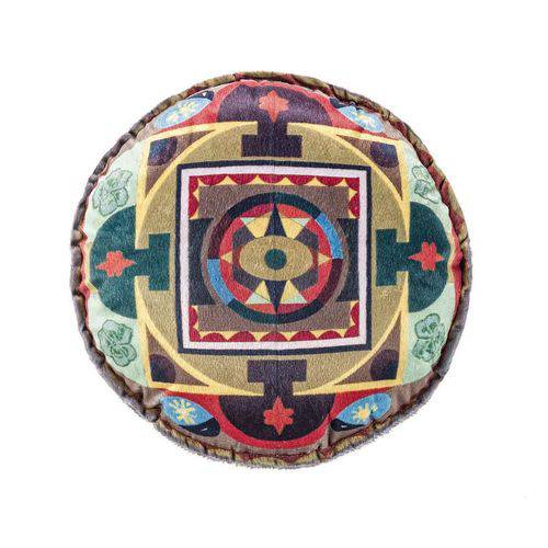 Almofada Redonda com Estampa de Mandala para Sala Verde 40cm