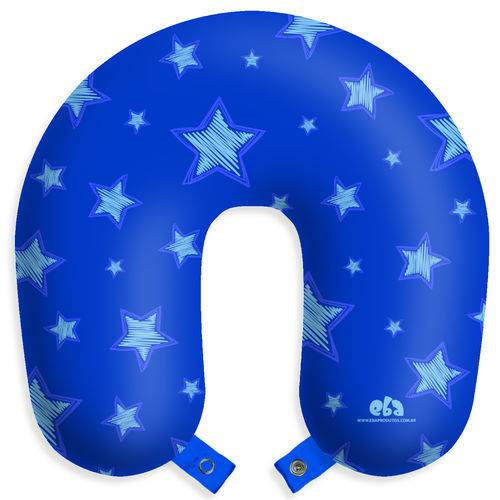 Almofada Travesseiro de Pescoço para Viagens e Descanso - Estrelas Azuis com Botão