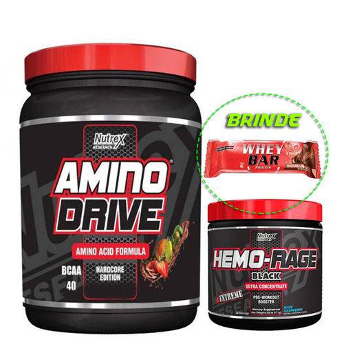 Amino Drive 200g + Hemorage 171g Nutrex + Barra de Proteína