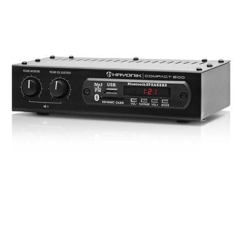 Amplificador Bluetooth/USB/Sd/Fm/Aux Stereo Compact 200 Preto Hayonik