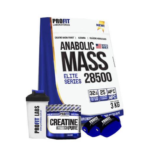 Anabolic Mass 3kg + Creatina + Luva Caleira+ Coqueteleira - Profit