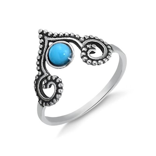 Anel com Design Vazado e Pedra Azul em Prata Envelhecida - 1140000000897