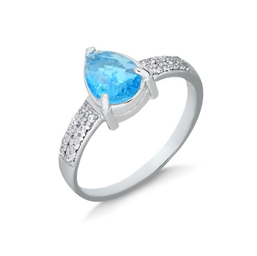 Anel com Pedra em Formato de Gota Azul Fusion Folheado em Ródio Branco - 1140000001253