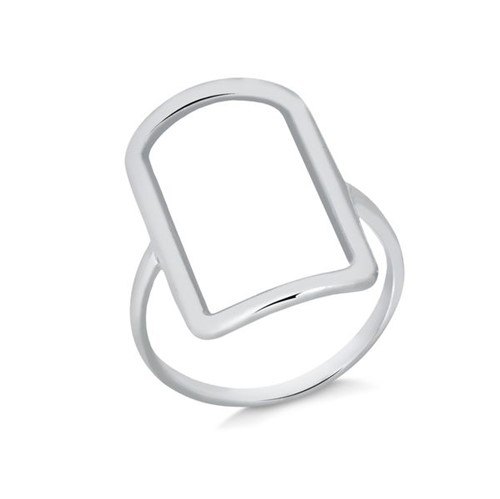 Anel de Design Retangular Arredondado Vazado Folheado em Ródio Branco - 1140000002099