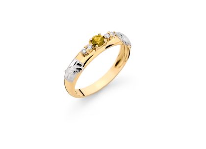 Anel de Formatura Delicado com Diamante e Citrino Amarelo Ouro Amarelo T10