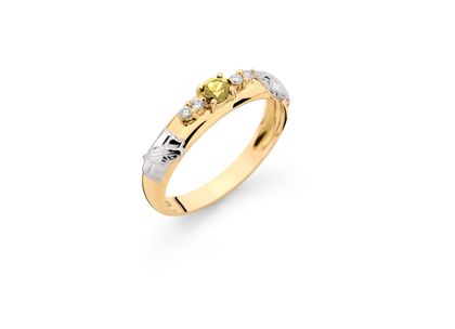 Anel de Formatura Delicado com Diamante e Topázio Amarelo Ouro Amarelo T10