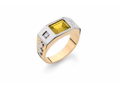 Anel de Formatura Retângulo Citrino Amarelo e Diamantes Ouro Amarelo T10
