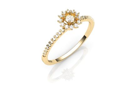 Anel Diamante Grande Rodeado de Brilhantes Ouro Amarelo T10