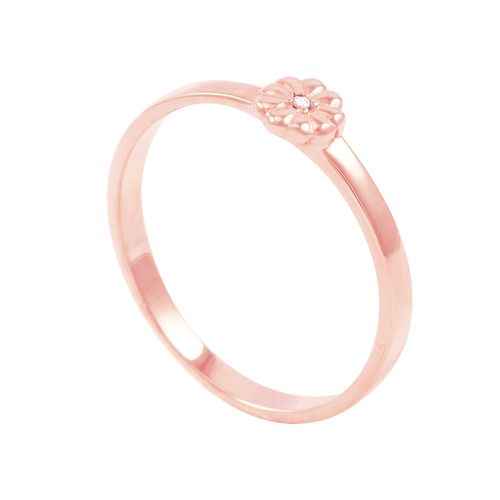 Anel em Ouro Rosê 18K Flor com Diamante - AU5003