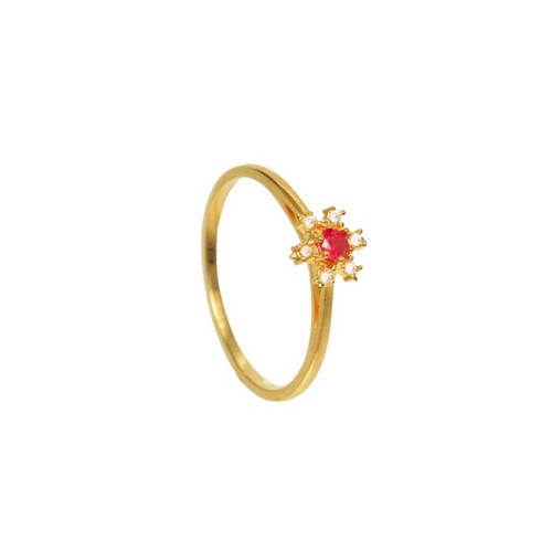 Anel Flor Diamantes com Rubi e Ouro 18kt 750 - Tamanho 15