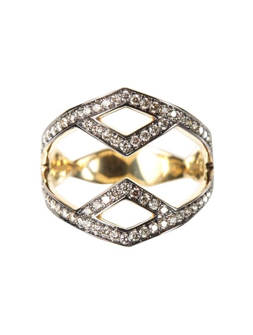 Anel Geométrico de Ouro com Diamantes Chocolate Aro 18