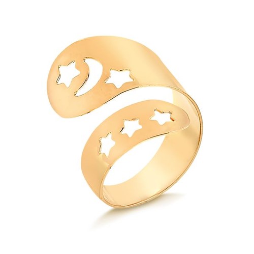 Anel Regulável com Estrelas e Lua Vazadas Folheado em Ouro 18k – 1140000005094