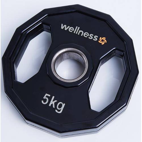 Anilhas Poliuretano Wellness - Furação Olímpica - 12 Faces com Pegadas - 5,00kg