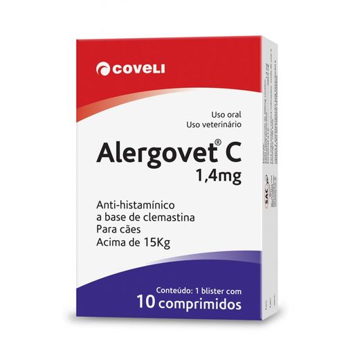 Anti-Histamínico Coveli Alergovet C para Cães e Gatos - 10 Comprimidos 1,4mg