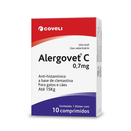 Anti-Histamínico Coveli Alergovet C para Cães e Gatos - 10 Comprimidos 7mg