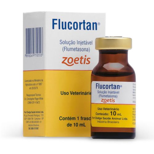 Anti-inflamatório Injetável Zoetis Flucortan para Bovinos, Equinos, Caprinos, Ovinos, Suínos, Cães e Gatos 10ml