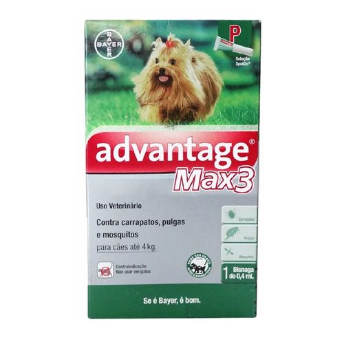 Anti-Pulgas Bayer Advantage Max3 para Cães Até 4Kg - 0,4ml Bayer 0,4ml