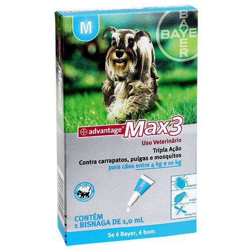 Anti Pulgas e Carrapatos Bayer Advantage Max 3 (1,0 Ml) - Cães de 4 a 10 Kg