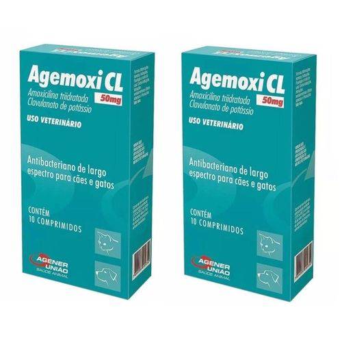 Antibiótico Agemoxi Cl 50mg para Cães e Gatos - 10 Comprimidos