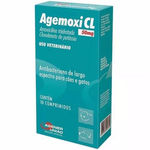 ANTIBIÓTICO Agemoxi Cl 50MG para CÃES e Gatos 10 Comprimidos