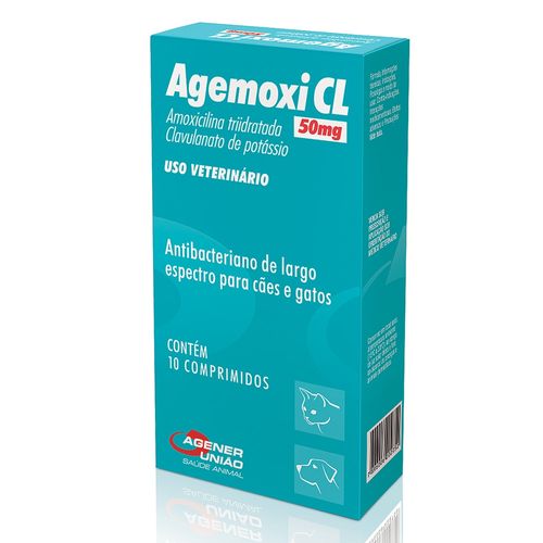 Antibiótico Agener Agemoxi CL para Cães e Gatos - 10 Comprimidos 50mg
