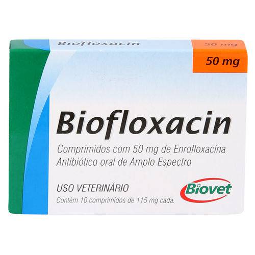 Antibiótico Biofloxacin Biovet 50mg C/ 10 Comprimidos