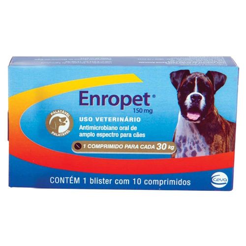 Antibiótico Ceva Enropet para Cães - 10 Comprimidos 150mg