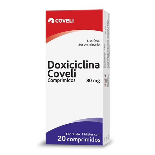 Antibiótico Coveli Doxiciclina para Cães e Gatos - 20 Comprimidos Único