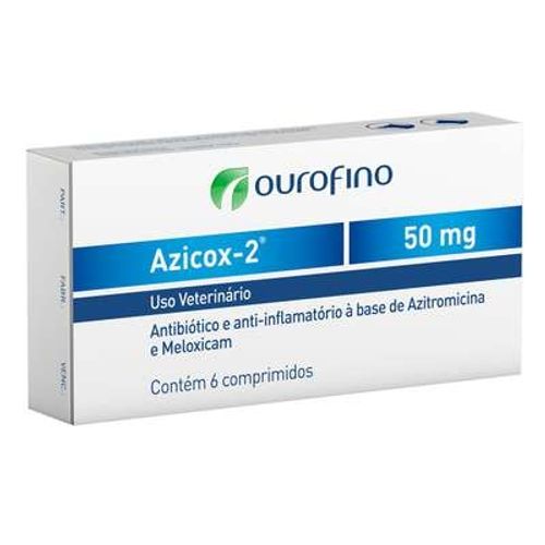 Antibiótico e Anti-inflamatório Ourofino Azicox 2 para Cães e Gatos - 6 Comprimidos 50mg