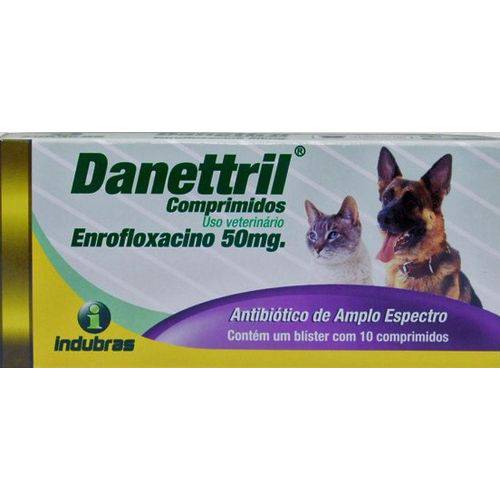 Antibiótico Indubras Danettril para Cães e Gatos 10 Comprimidos 50mg