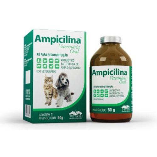 Antibiótico Vetnil Ampicilina Veterinária Oral para Cães, Gatos e Aves 50g