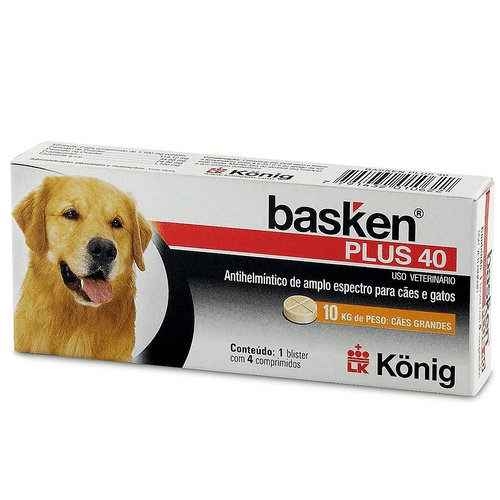 Antiparasitário Konig Basken Plus 40 para Cães e Gatos - 4 Comprimidos Único
