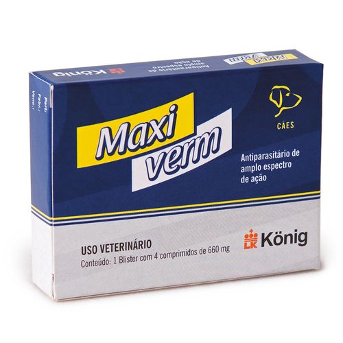 Antiparasitário Konig Maxiverm para Cães - 4 Comprimidos Único