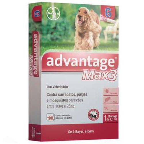 Antipulgas e Carrapatos Advantage Max3 (2,5ML) 10 a 25KG