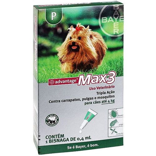 Antipulgas e Carrapatos Advantage Max 3 Bayer Cães Até 4kg - 0,4ml