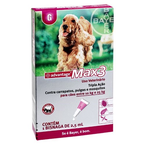 Antipulgas e Carrapatos Advantage Max 3 Bayer Cães de 10 a 25 Kg - 2,5ml