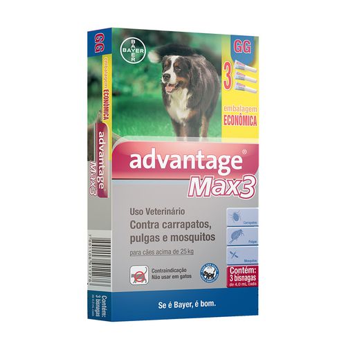 Antipulgas e Carrapatos Bayer Advantage Max3 G Embalagem Econômica para Cães - 3 Bisnagas Acima de 25kg