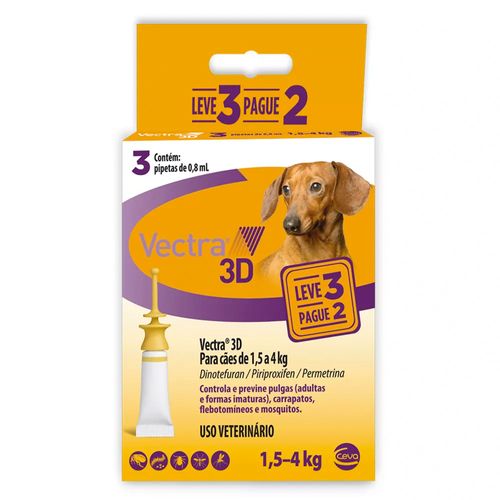 Antipulgas e Carrapatos Ceva Vectra 3D Leve 3 Pague 2 para Cães de 1,5 a 4kg 3 Pipetas