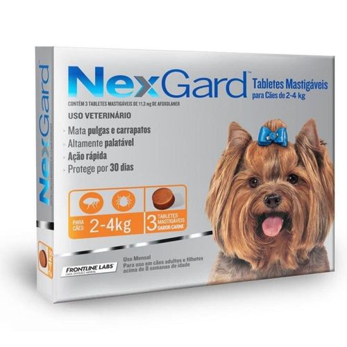 Antipulgas e Carrapatos Merial NexGard para Cães de 2 a 4kg 3 Comprimidos