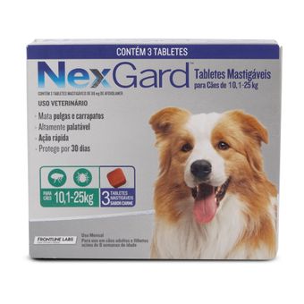 Antipulgas e Carrapatos Nexgard 3,0gr Merial P/ Cães de 10,1 a 25kg - 3 Tabletes Mastigáveis