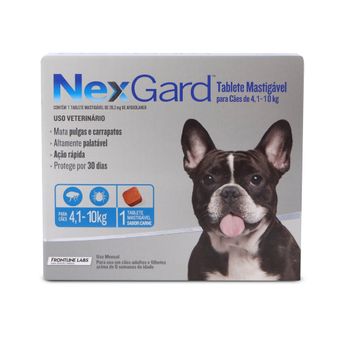 Antipulgas e Carrapatos Nexgard 1,25gr Merial P/ Cães de 4,1 a 10 Kg - 1 Tablete Mastigável