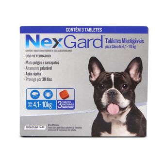 Antipulgas e Carrapatos Nexgard 1,25gr Merial P/ Cães de 4,1 a 10kg - 3 Tabletes Mastigáveis