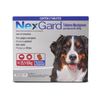 Antipulgas e Carrapatos Nexgard 6,0gr Merial P/ Cães de 25,1 a 50kg - 3 Tabletes Mastigáveis