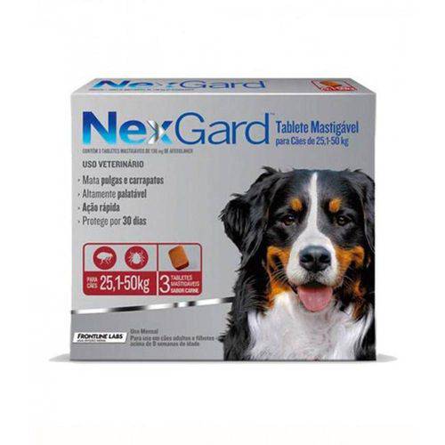 Antipulgas e Carrapatos Nexgard Merial para Cães de 25,1 a 50kg - 3 Tabletes