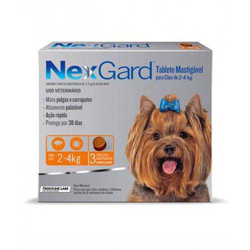 Antipulgas e Carrapatos Nexgard Merial para Cães de 2 a 4kg - 3 Tabletes