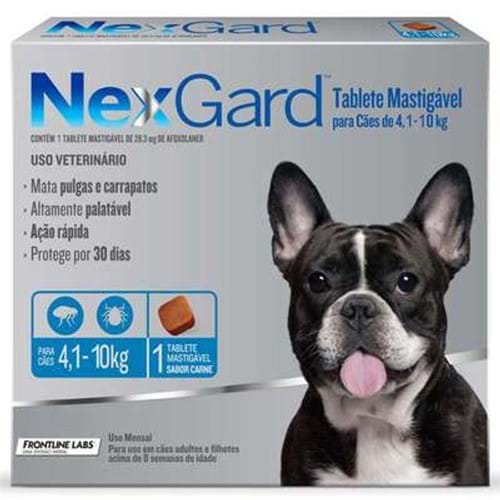 Antipulgas e Carrapatos NexGard para Cães de 4,1 a 10 Kg 28,3 Mg