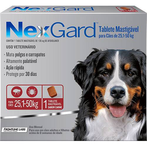 Antipulgas e Carrapatos para Cães Nexgard GG de 25,1 a 50kg Tablete Mastigável