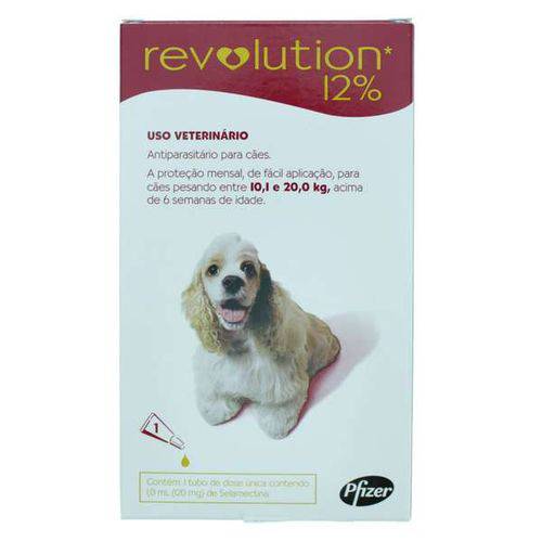 Revolution Pfizer 12% 1ml para Cães 10,1kg a 20kg - 1 Bisnaga