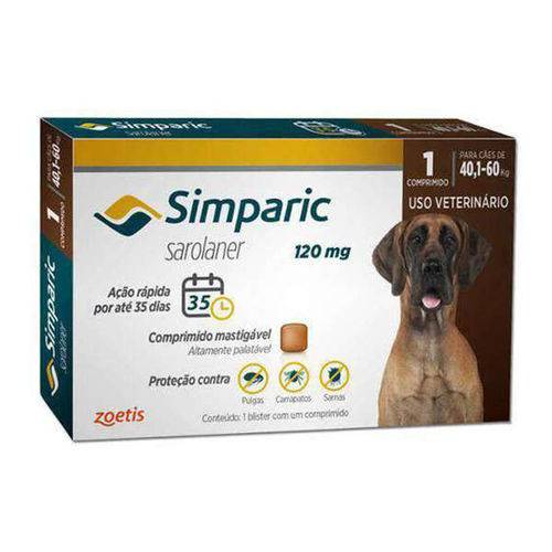 Antipulgas e Carrapatos Zoetis Simparic 120mg para Cães 40,1 Á 60kg com 1 Comprimidos