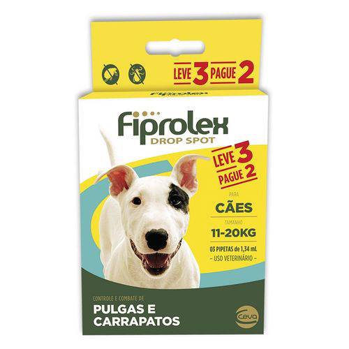 Antipulgas Fiprolex Cães 11 à 20kg Combo 3 Pipetas